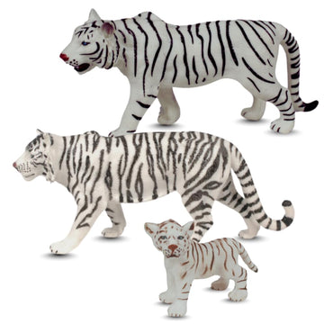 ZAGA Toys White Bengal Tigers and Cub | 3-Piece Hand-Painted Wildlife Figurine Set | Realistic White Tigers Displays Winter Décor and Collectible