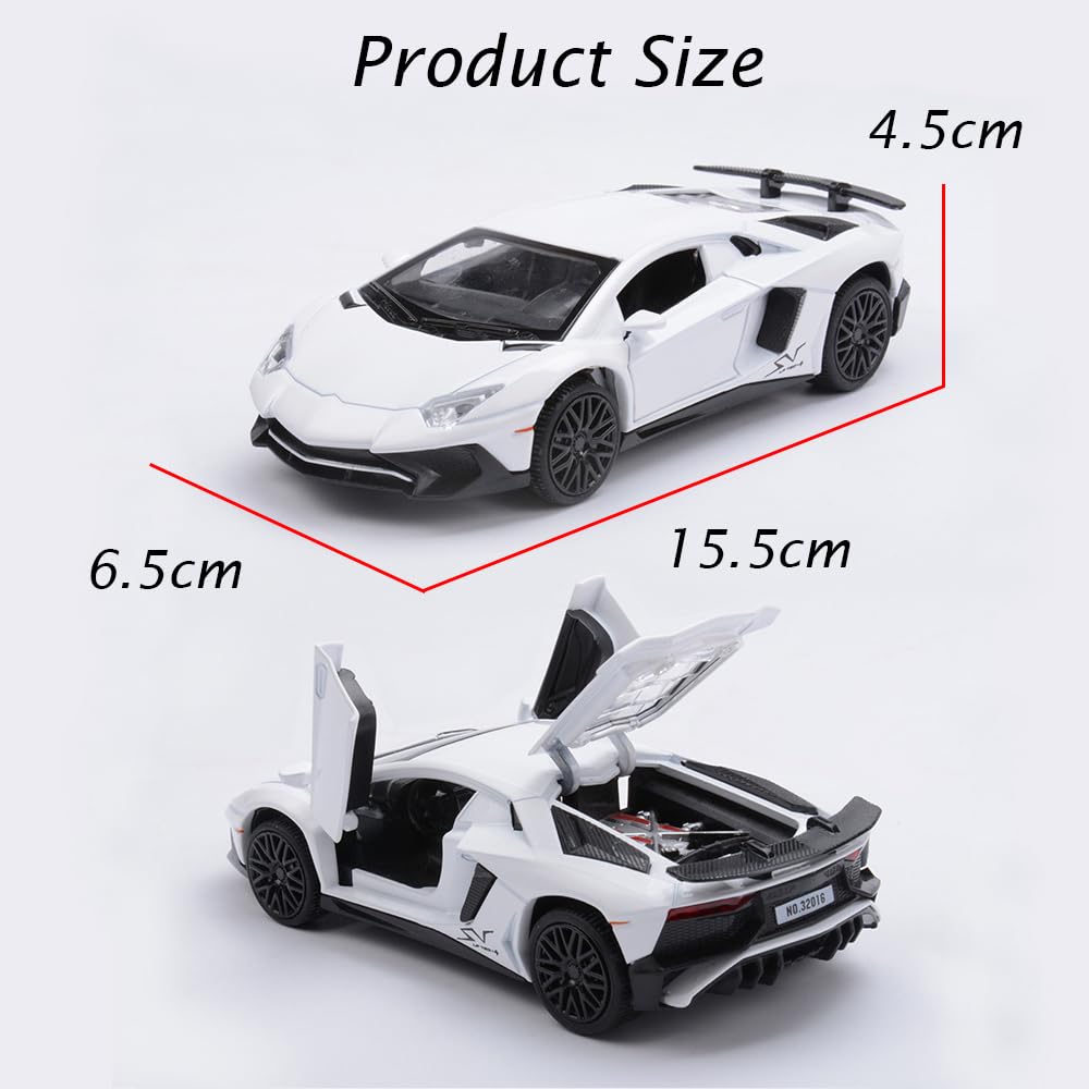 White Lambo Aventador Toy Car Model Pull Back Vehicles Diecast with Light & Sound