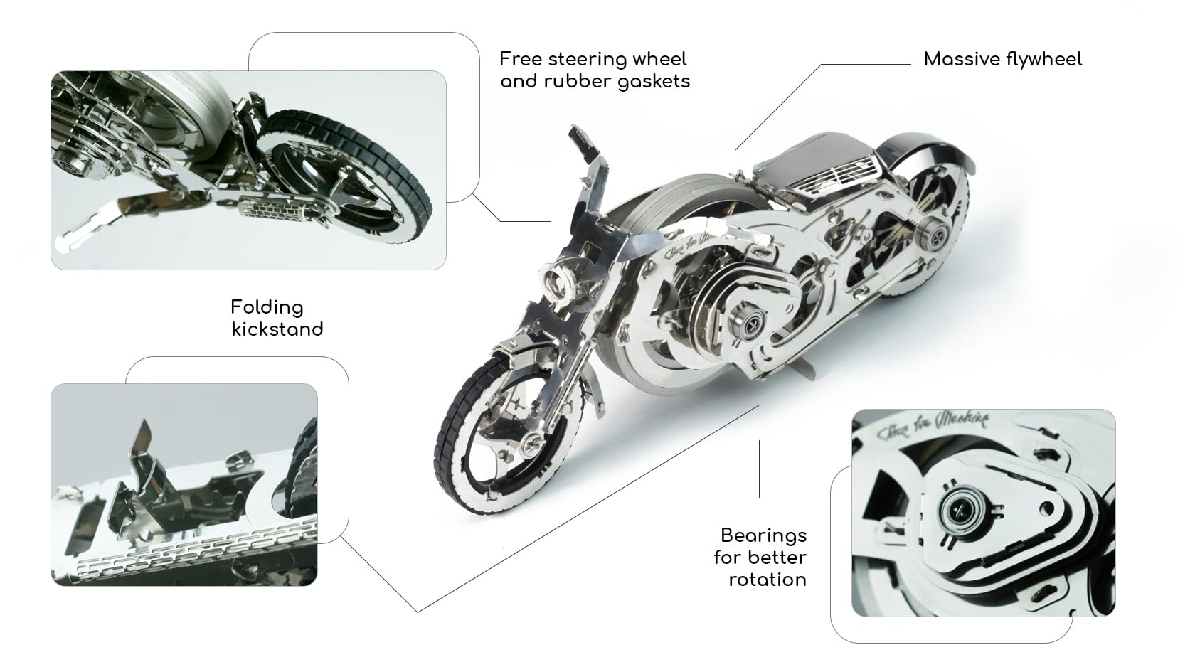 Time for Machine - Chrome Rider - Mechanical 3D Puzzle for Adults, Mechanical Model Kit for Self Assembly, Bike Model