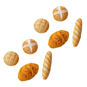 8Pcs 1/12 Miniature Bread Dollhouse Decoration Accessories,4 Different Types of Bread for Miniature Food Dollhouse,Resin Mix Bakery Bread Mini House