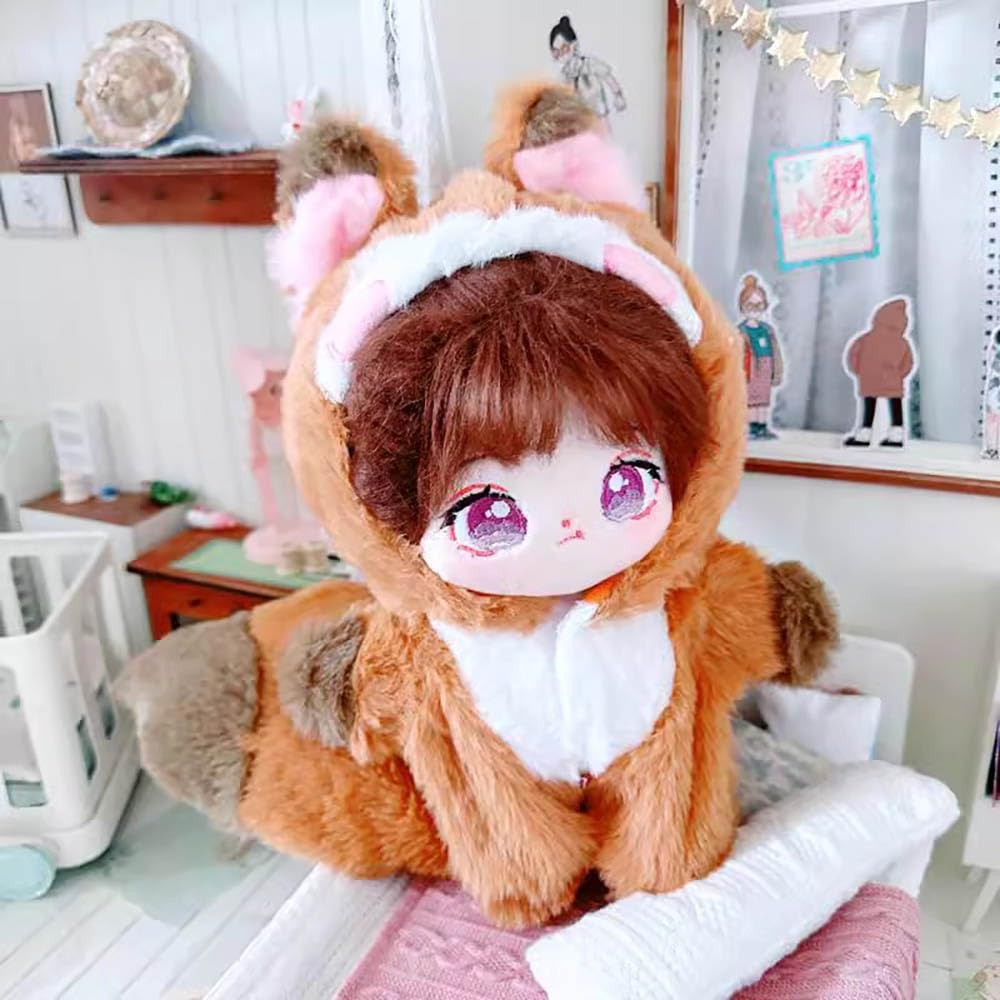niannyyhouse 20cm Plush Doll Clothes Rabbit Fox White Bear Gray Wolf Onesie Glasses 8in Stuffed Doll Accessories Dress Up (Brown)