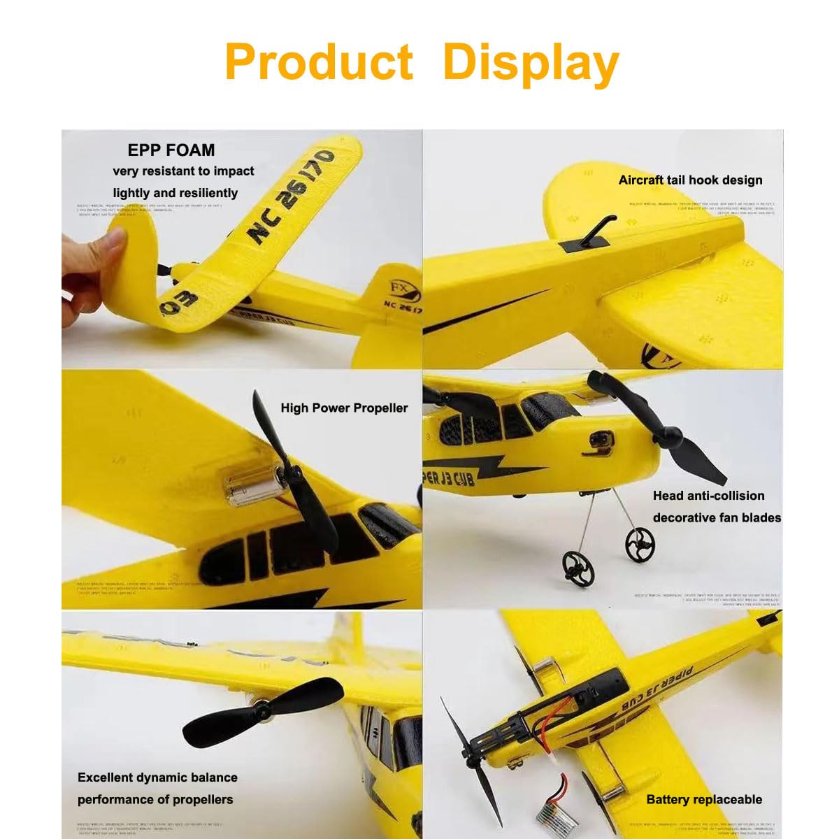 Ouhgnoh RC Airplane 2.4GHz Remote Control Airplane Gyro Easy to Fly Birthday for Beginner Kids Boys (Yellow)