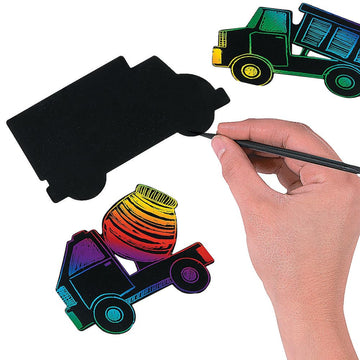 Fun Express Magic Scratch Trucks - Interactive Craft Activity for Kids - Creative DIY Art Home VBS Vacation Bible School Supplies - Educational