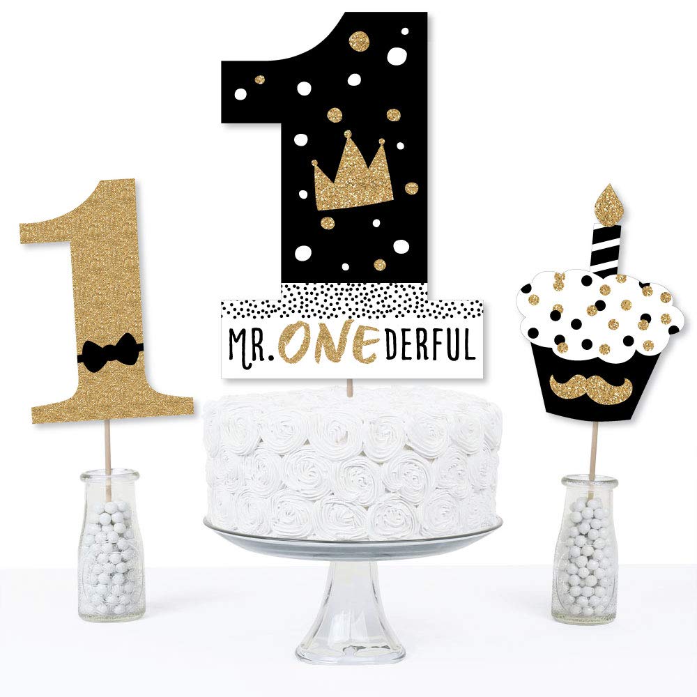 Big Dot of Happiness 1st Birthday Little Mr. Onederful - Boy First Birthday Party Centerpiece Sticks - Table Toppers - Set of 15
