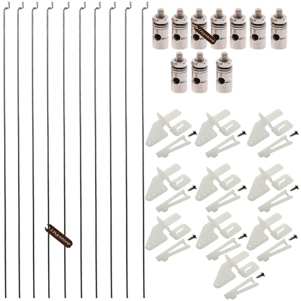 Ltvystore 10Pcs Adjustable Pushrod Connector Linkage Stopper 1.3mm & 10Pcs Nylon Control Horns 21x10 mm & 10Pcs 1.2 x 210mm Z Push Rods Parts