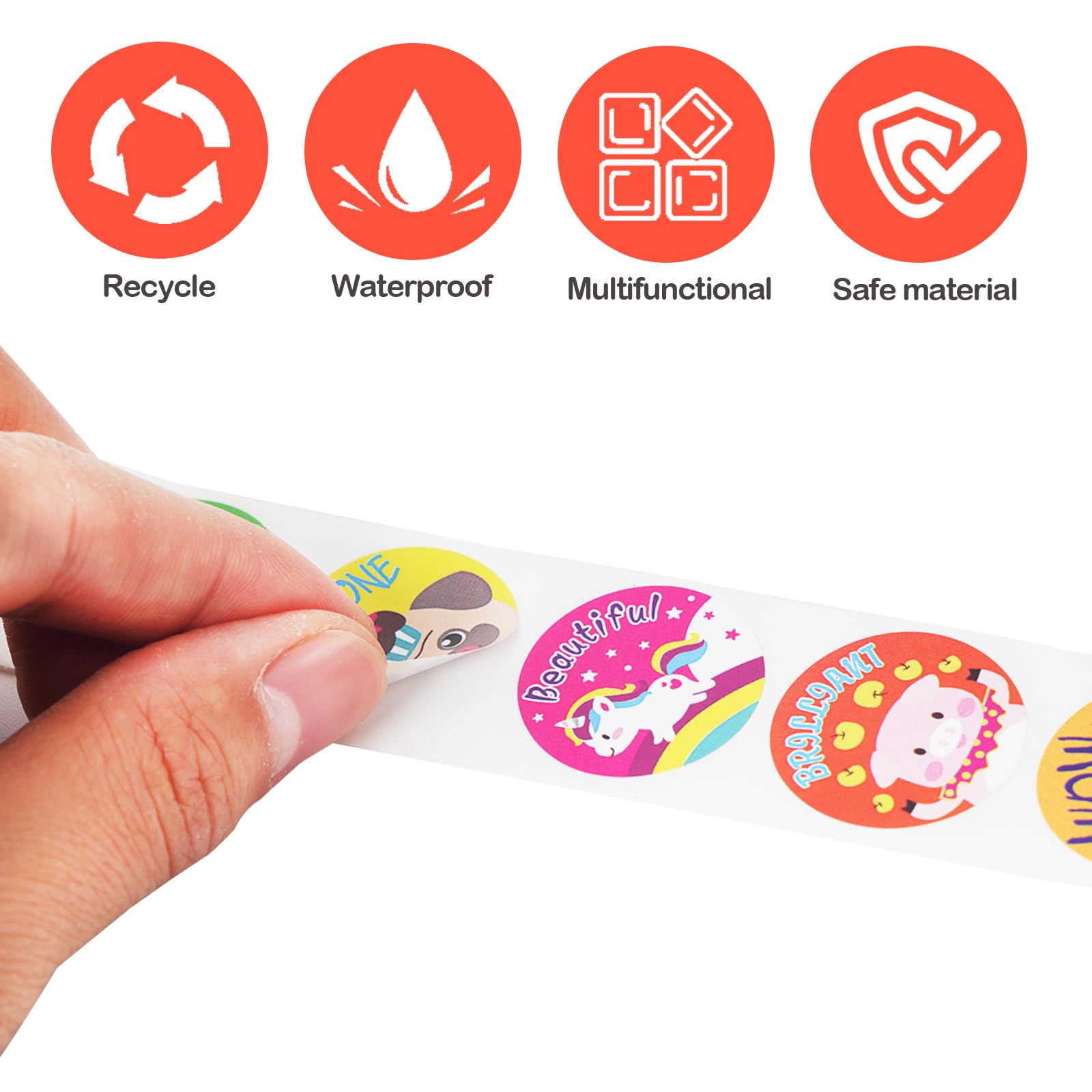 1000 Pcs Kid Stickers Animals, Stickers for Childens Teachers Students School Classroom in 16 Designs Motivational Stickers (1 Inch / 2 Rolls)