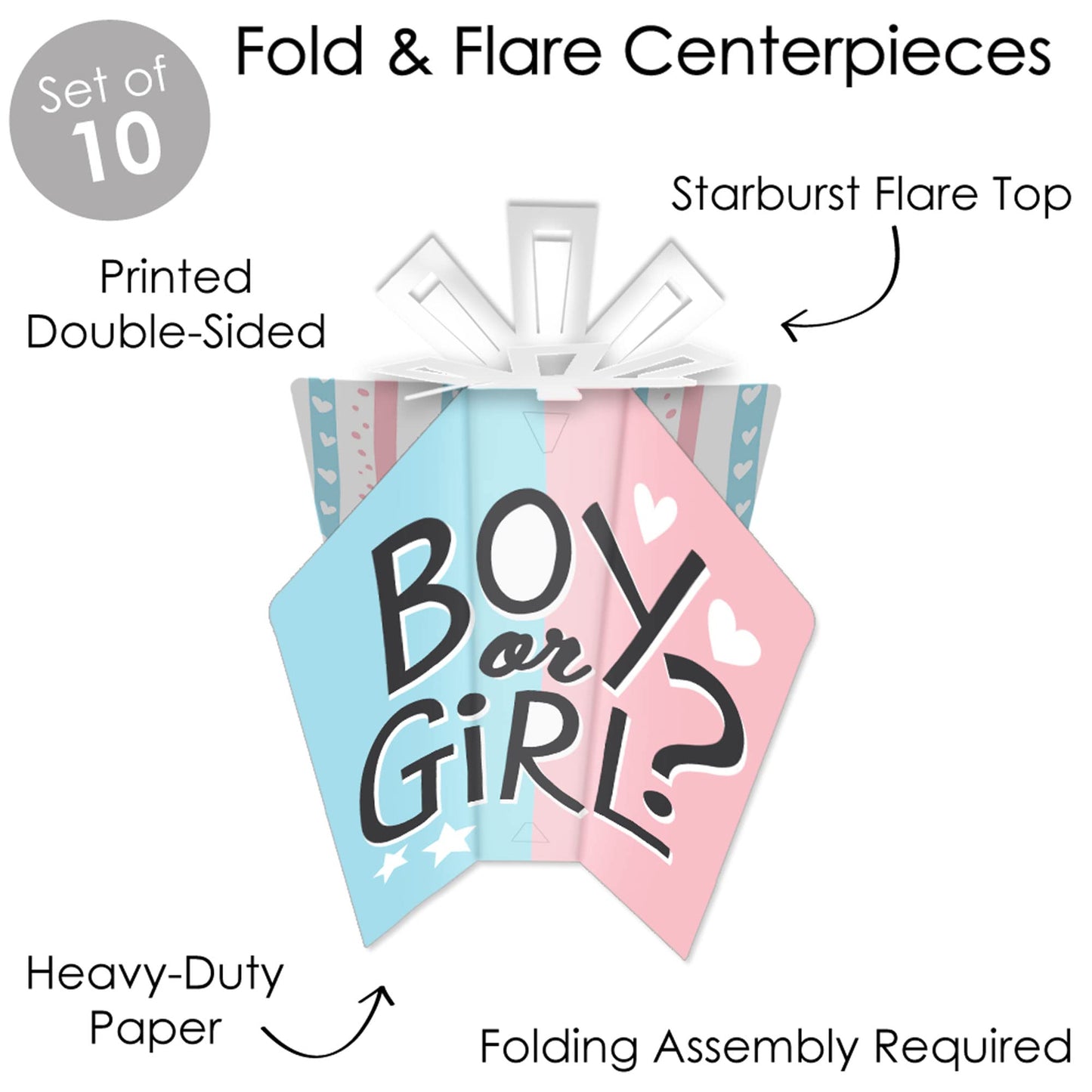 Big Dot of Happiness Baby Gender Reveal - Table Decorations - Team Boy or Girl Party Fold and Flare Centerpieces - 10 Count