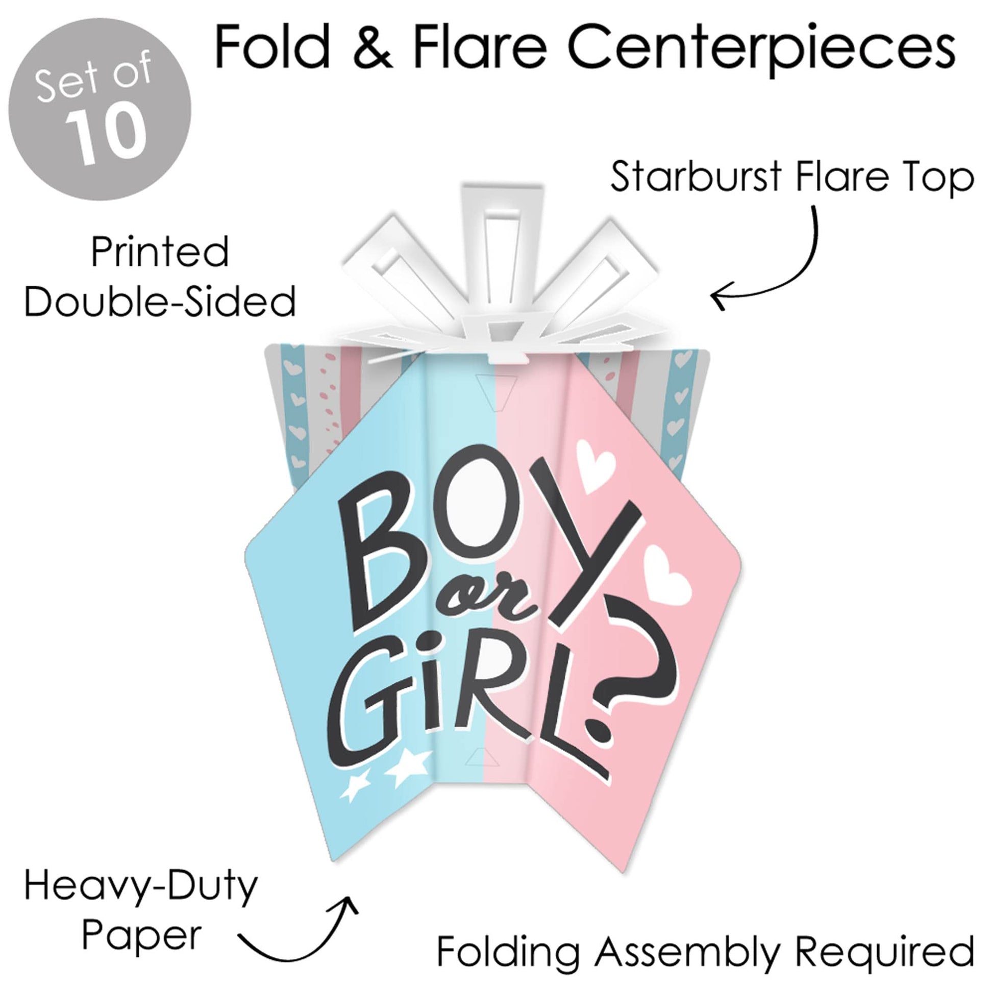 Big Dot of Happiness Baby Gender Reveal - Table Decorations - Team Boy or Girl Party Fold and Flare Centerpieces - 10 Count