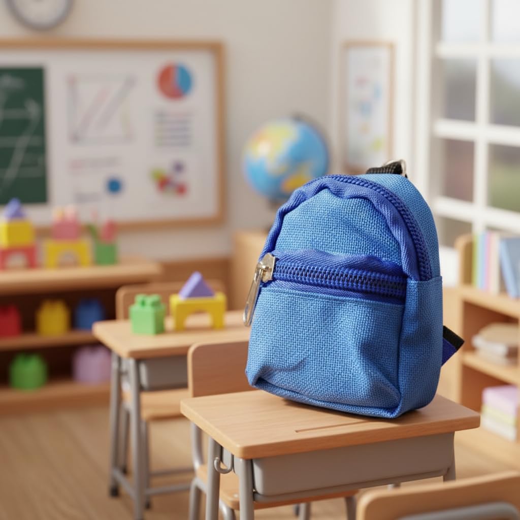 Blue Mini Doll Backpack School Bag Model Dollhouse School Accessory for 1/6 Scale Décor,Simulation Mini School Bag Model, for Doll House Furniture