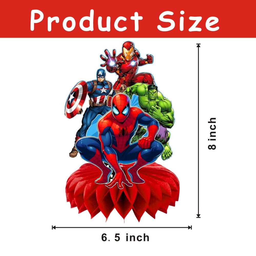 8Pcs Superhero Honeycomb Table Centerpiece, Superhero Birthday Party Supplies Table Decorations for Kids Party Decorations