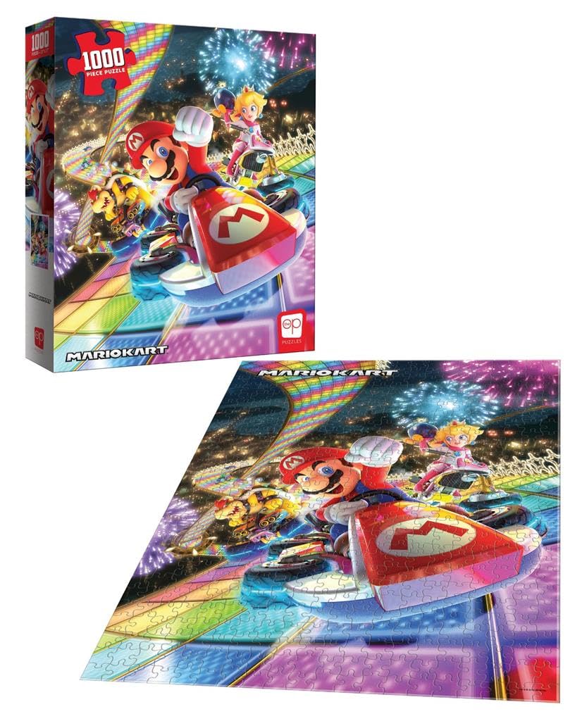 Mario Kart “Rainbow Road” 1,000 Piece Jigsaw Puzzle | Collectible Super Mario Puzzle Artwork Featuring Mario, Princess Peach, and Bowser |