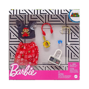 Barbie Storytelling Fashion Pack of Doll Clothes Inspired by Super Mario: Graphic Top, Print Skirt & 6 Video Game-Themed Accessories Dolls, Gift for 3