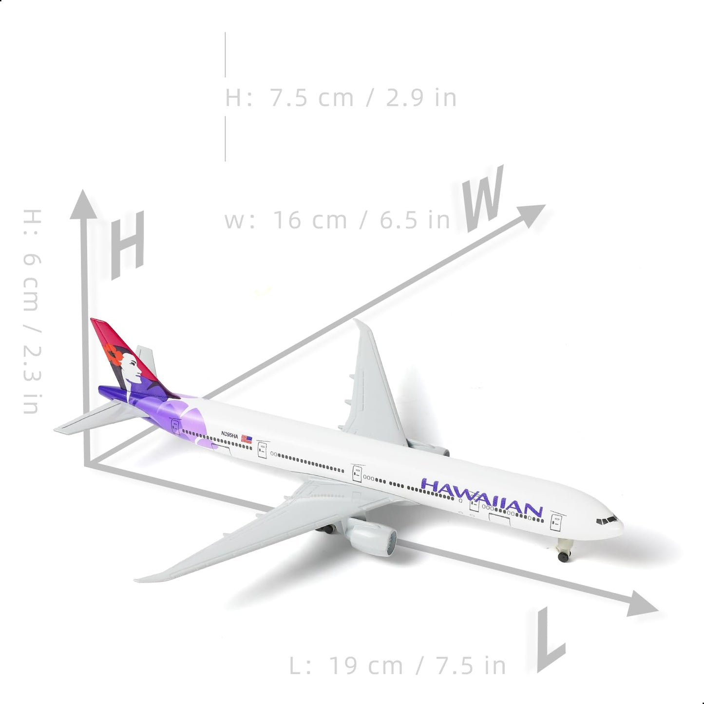 QIYUMOKE 1/300 Hawaiian Boeing 777 Diecast Metal Airplane Model with Display Stand, 20cm L Desktop Aircraft Collectible Aviation Decor, Spray Painted