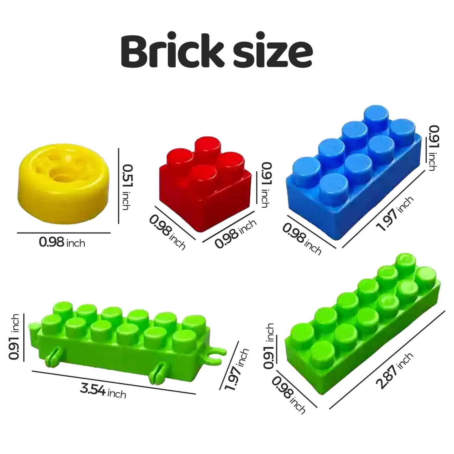 DUVRY 2025 Latest 177 PCS 1 * 1-1 * 3 Inch Large Building Blocks for Toddlers Ages - Brick Set with Cars & Baseplate, Educational STEM Toy for Kids,1