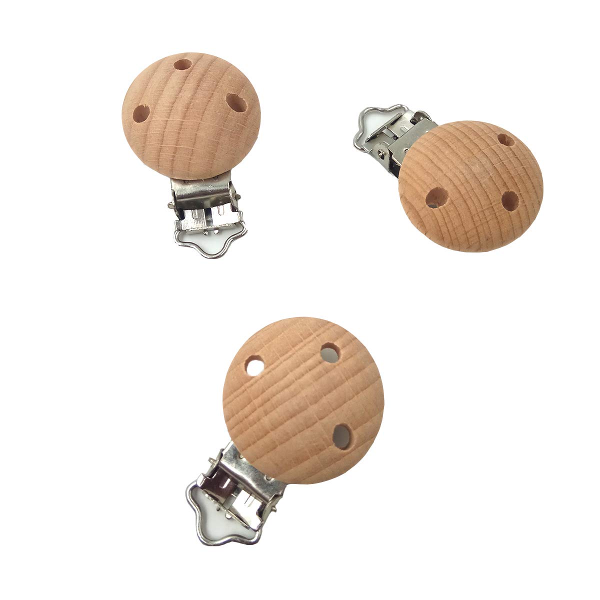 Natural Beech Wood Pacifier Clips Holder Teething Grasping Suspender Clips Charm DIY Pacifier Chain Teether Accessory (15pcs)