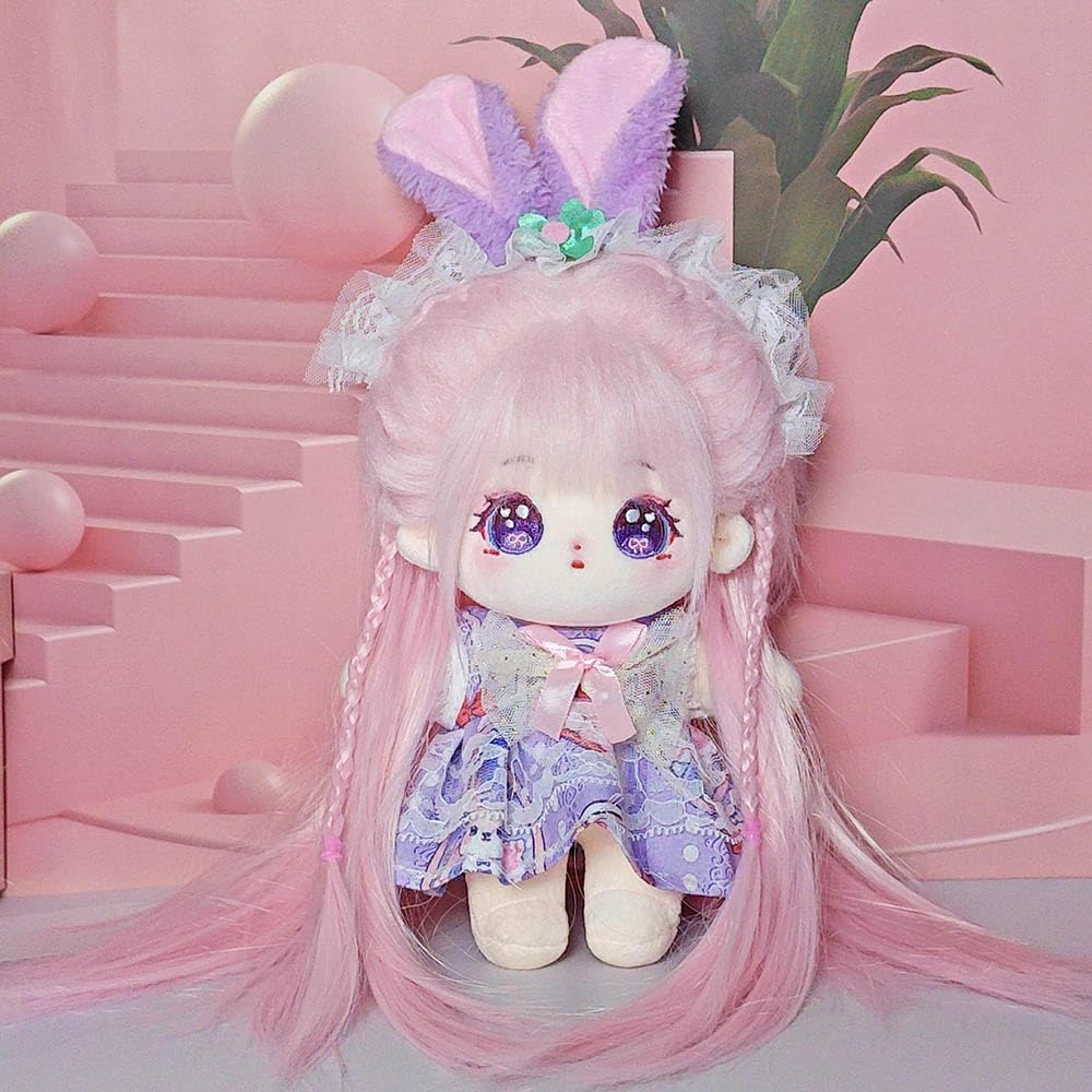 niannyyhouse 20cm Plush Doll Long Hair Girl Humanoid Stuffed Body no Attribute 8" Normal Body Wearable Clothing Dress Up Gifts (a-41-with Skeleton)