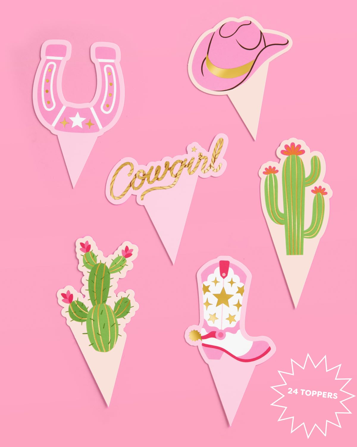 xo, Fetti Cowgirl Cupcake Toppers and Wrappers - 24 Pc Set | Pink Western, First Rodeo Birthday, Bandana Party, Western Cowboy Cake Decor