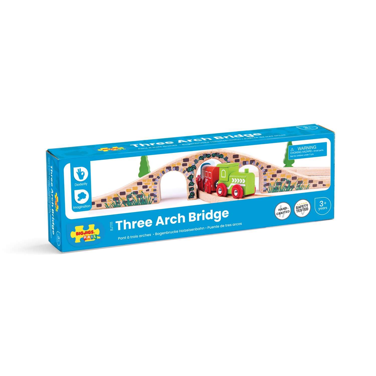Bigjigs Rail Three Arch Bridge, Wooden Toys for 3 4 5 Year Olds