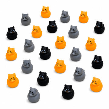Fun Express 24-Piece Micro Cat Rubber Ducks - Tiny 0.5" Kawaii Mini Duckies for Jeep Ducking, Party Favors, and Classroom Rewards - Bulk Vinyl Kitty