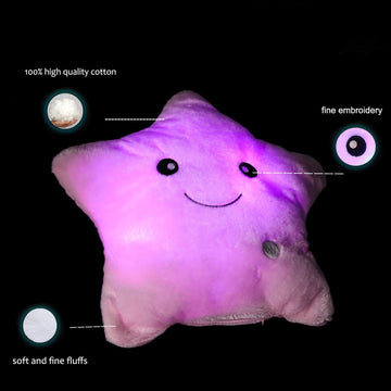 elfishgo Creative Twinkle Glowing Stars Shape Plush Throw Pillow, LED Night Light Pillow Cushions Stuffed Toys Gifts for Kids, Christmas (Pink)