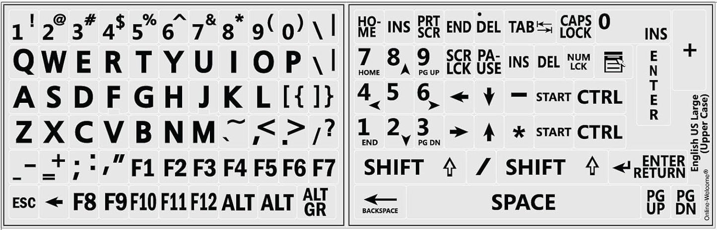 4 English US Large Bold Letters 4 White Backround Keyboard Stickers
