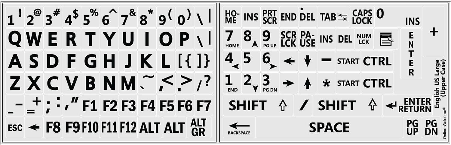 4 English US Large Bold Letters 4 White Backround Keyboard Stickers
