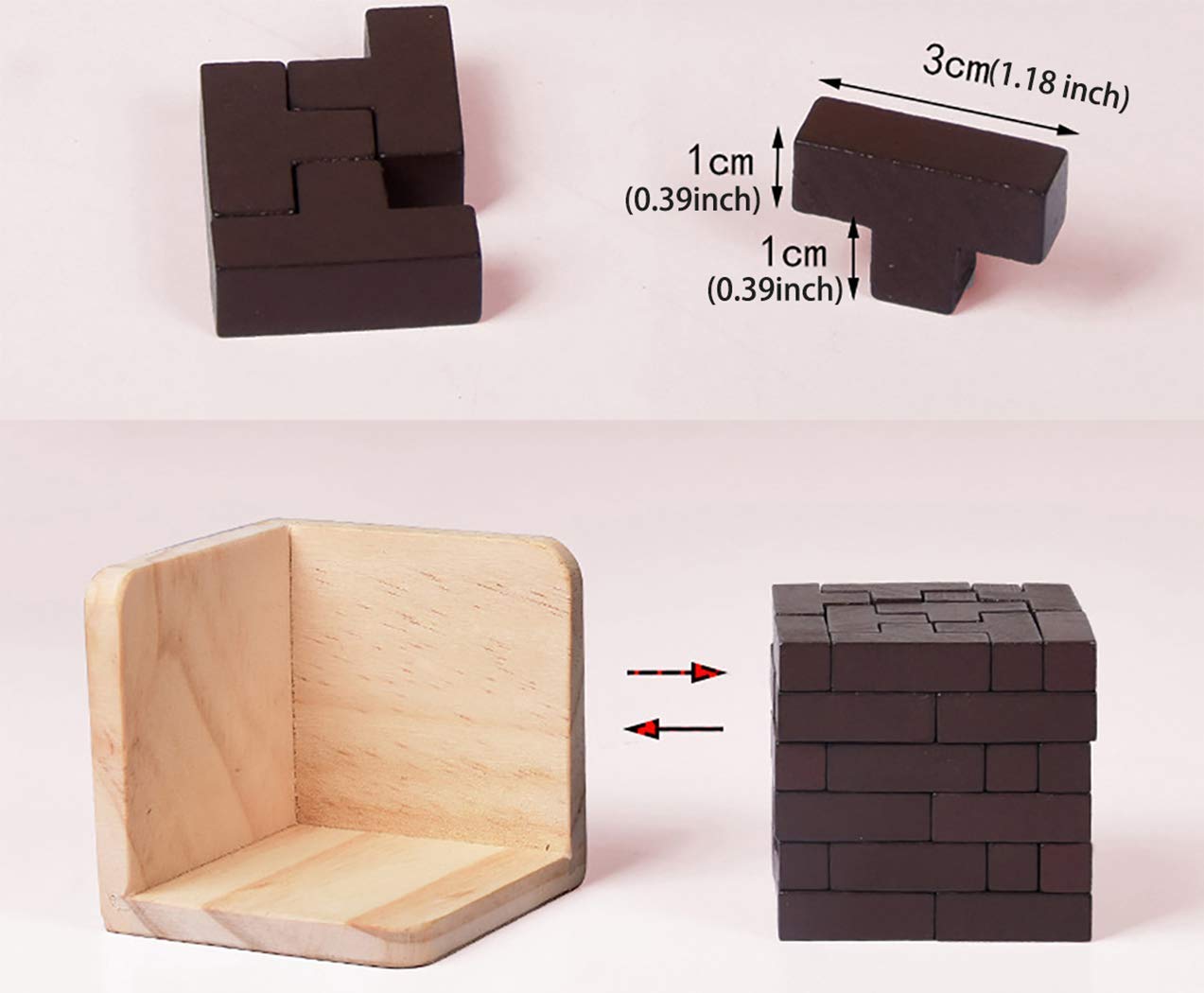 Wooden Brain Teaser Puzzles Box Brain Teasers Wooden Puzzle T-Shaped Geometric Intellectual Jigsaw Logic Cube Puzzles Mind Games for Kids and Adults