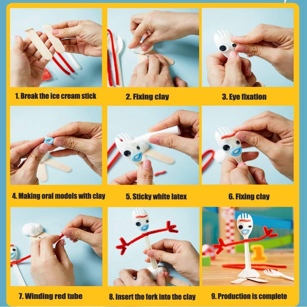 100 Set Fork Creativity Set, Plastic Sporks Red Pipe Cleaners Clever Eyes Popsicle Stick,Make Your own Forky