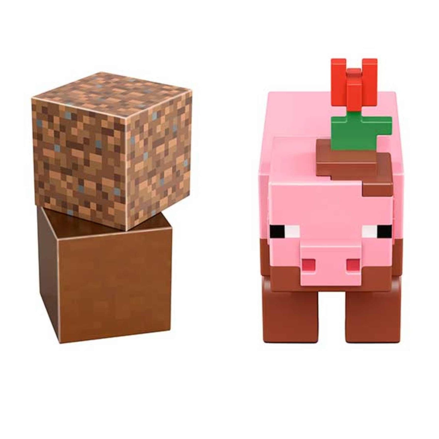 Minecraft Craft-A-Block Muddy Pig Figure, Authentic Pixelated Video-Game Characters, Action Toy to Create, Explore and Survive, Collectible Gift