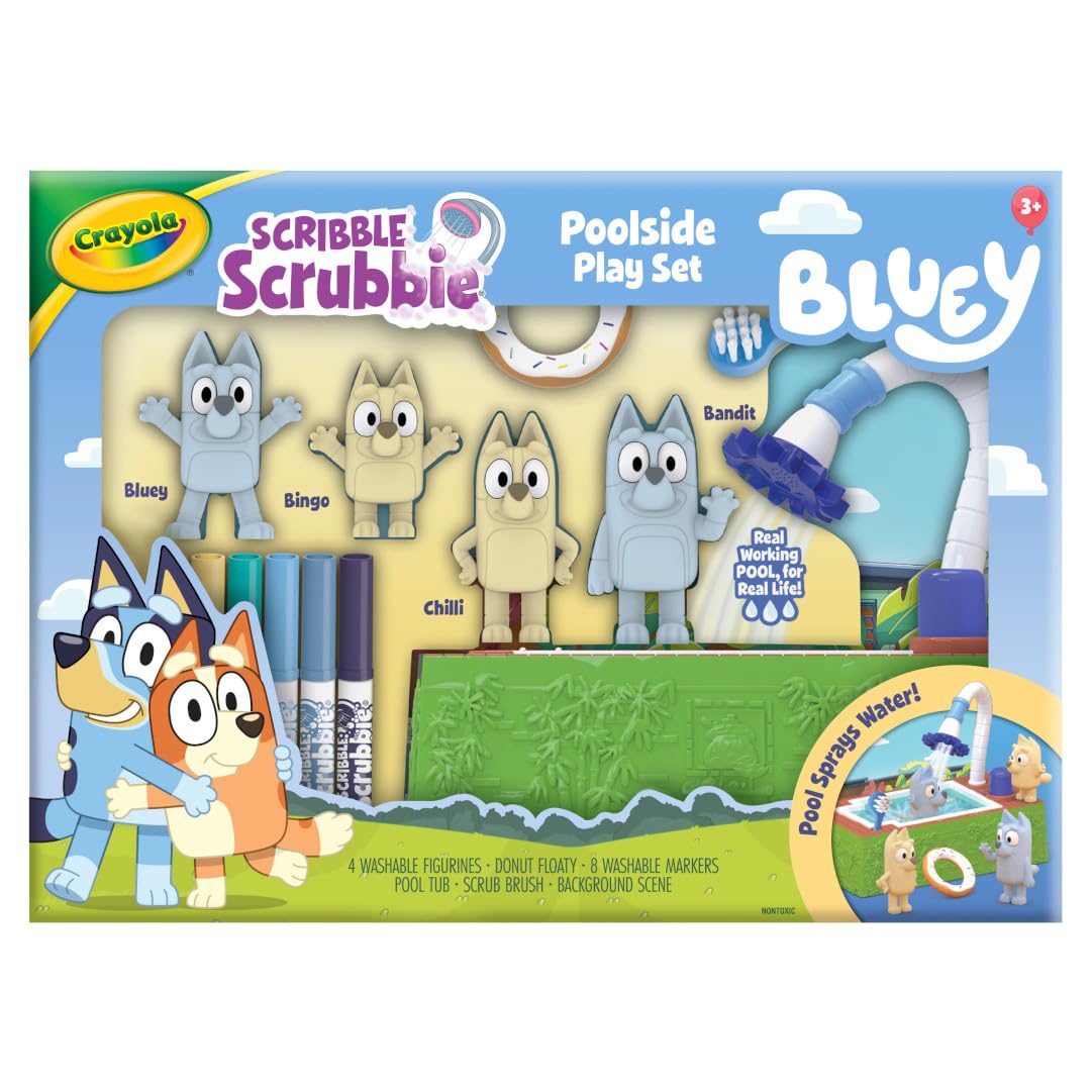 Crayola Scribble Scrubbies Bluey Poolside Playset (4ct), Washable Bluey Toy Set for Kids and Toddlers, Gifts for Girls & Boys, Ages 3+