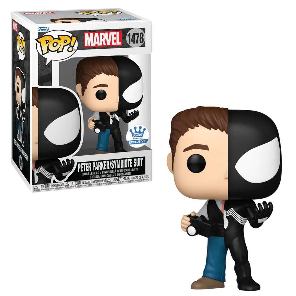 Funko Pop! Marvel #1478 Peter Parker/Symbiote Suit Vinyl Bobblehead, 3.8 inches, Shop Exclusive