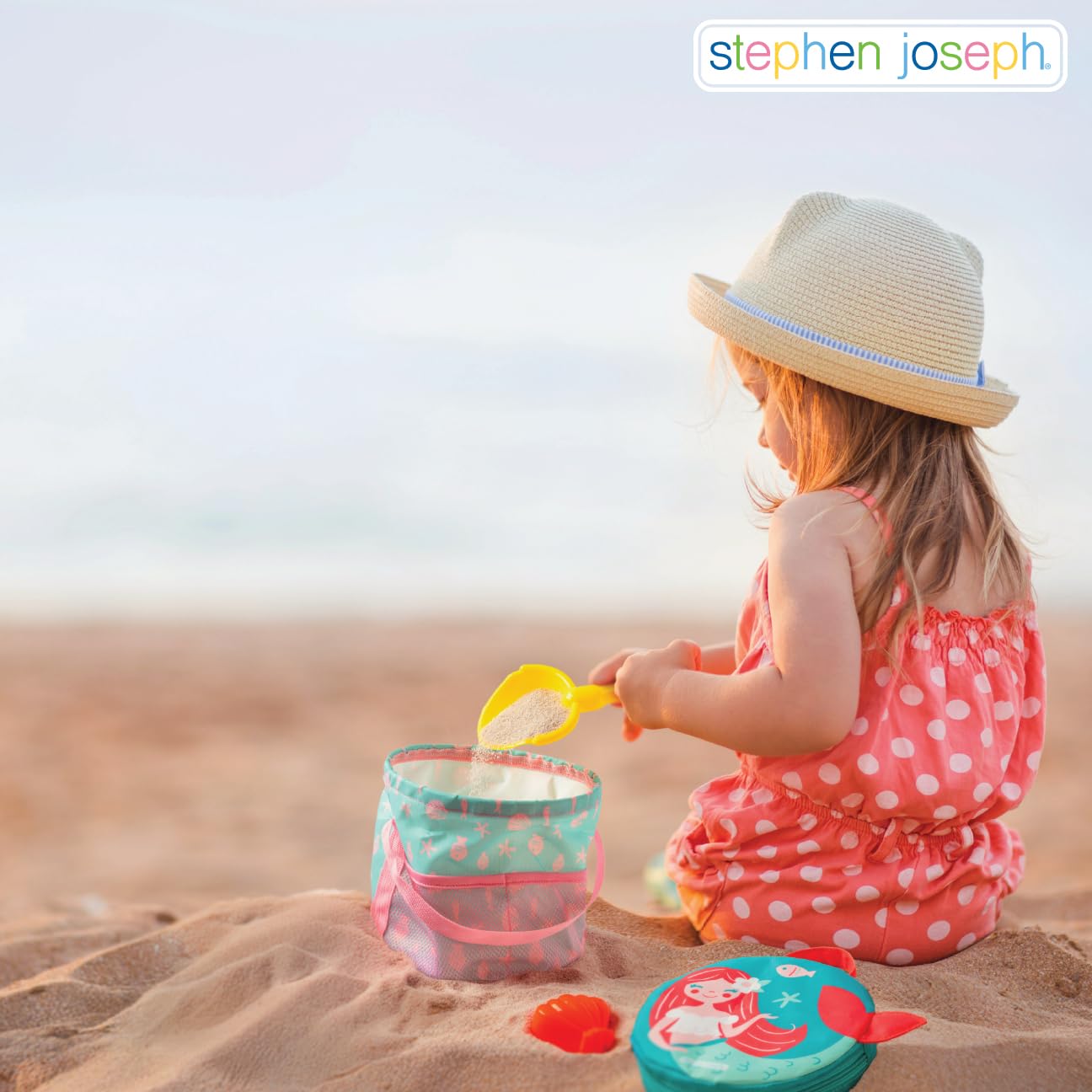 Stephen Joseph, Collapsible Beach Buckets for Kids, Foldable Sand Bucket, Shovels with Beach Bag Toys, Sand Pails for Toddlers Beach Toys, Family