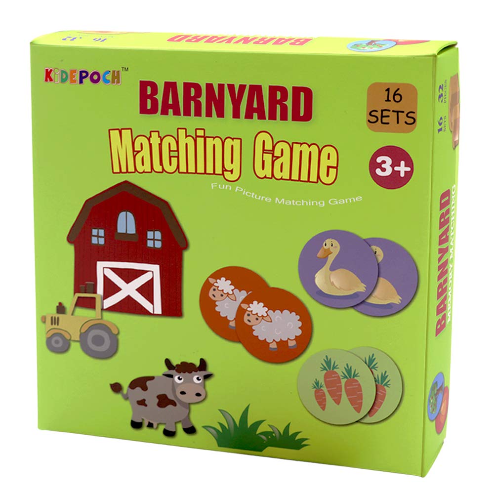 KiDEPOCH Memory Match Game - 16 Matching Pairs Preschool Memory Games Featuring Barnyard Element, Non Toxic Educational Memory Matching Game, Perfect