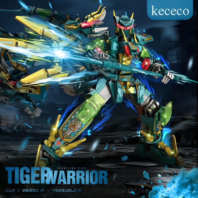 kececo Azure Dragon Warrior Building Blocks Toy, ABS Plastic Model Toy, Creative Desktop Ornament for Home Office