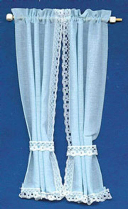 Melody Jane Dollhouse Baby Blue Curtains Drapes on Rail Miniature 1:12 Window Accessory