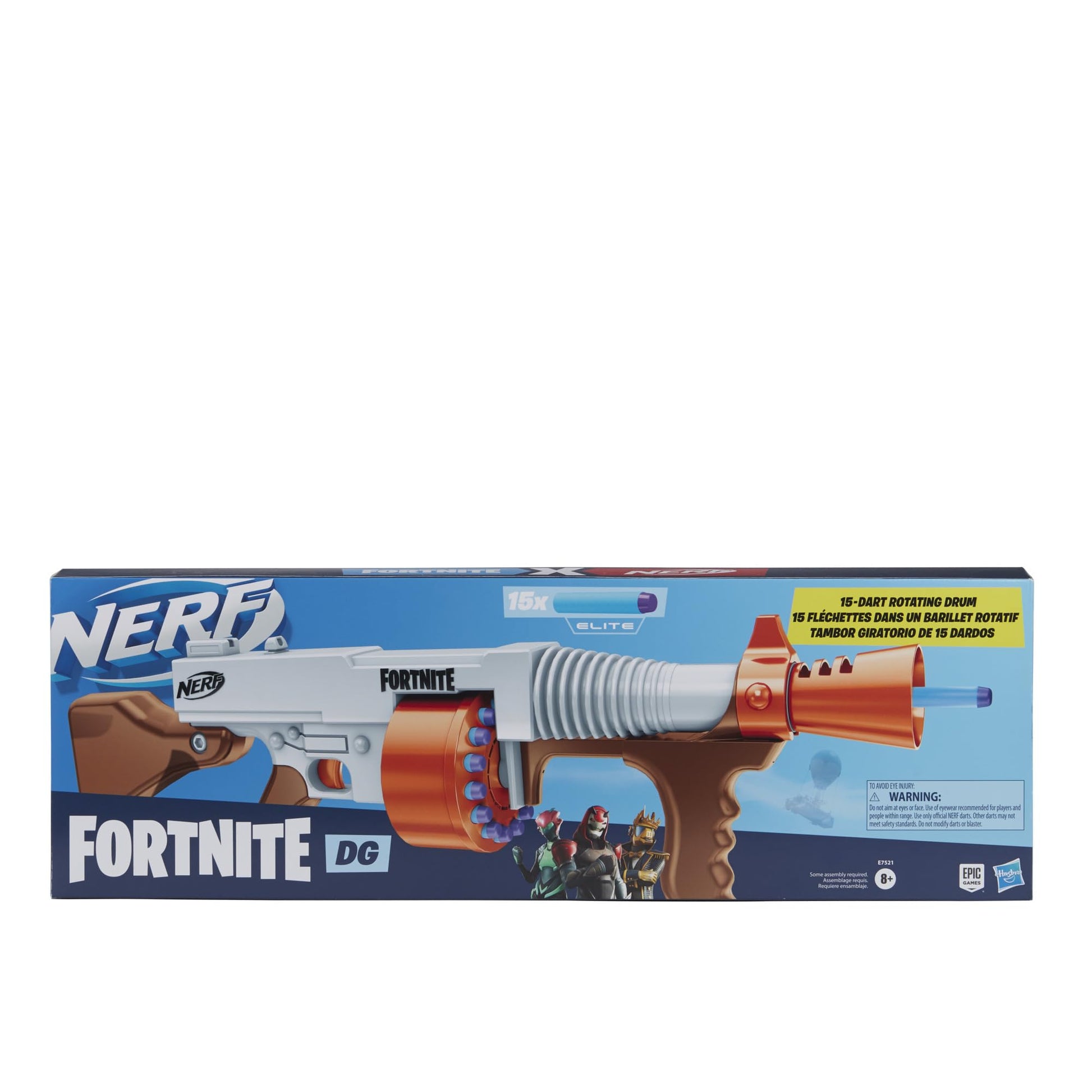 Nerf Fortnite DG Dart Blaster - 15-Dart Rotating Drum, Pump Action, 15 Official Nerf Darts