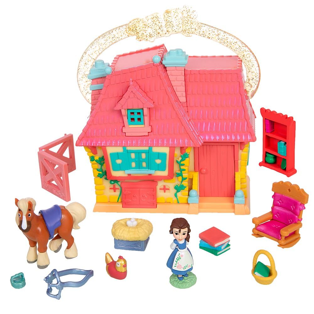Disney Store Official Princess Micro Toy Set - Beauty & The Beast - Set Includes Micro Figures of Belle, Philippe, & her Cottage - Portable Playset