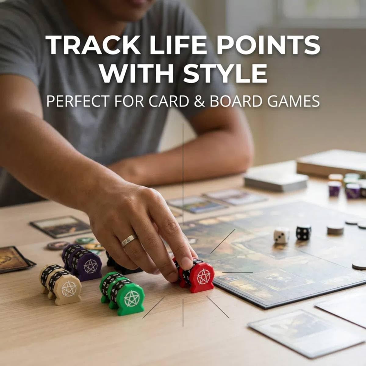 Board Game Life Counter, 4-Digit Wheel Trackers for 0-9999 Single Player and 0-99 Dual Player Modes, MTG Life Counter, Professionally Made for TCG
