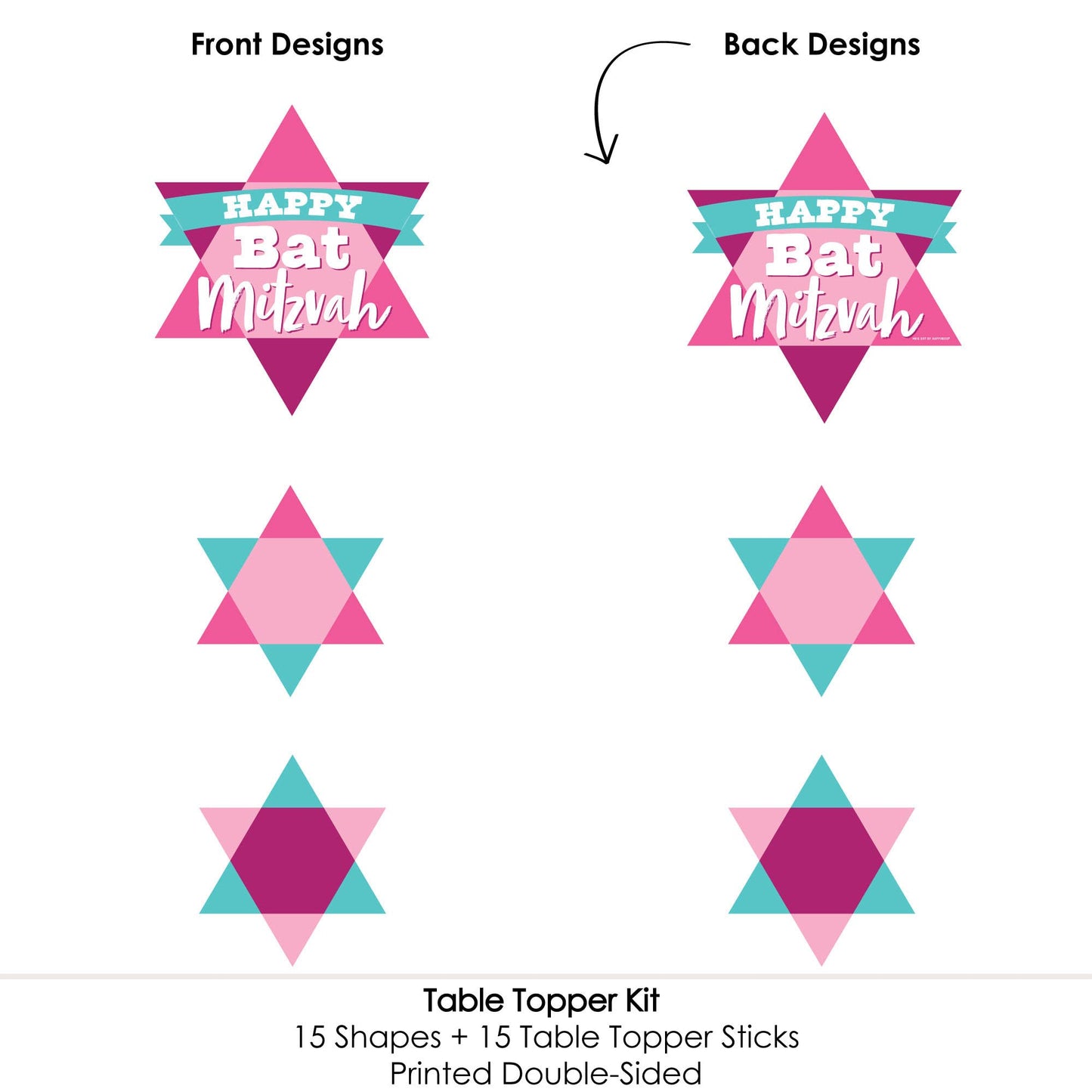 Big Dot of Happiness Pink Bat Mitzvah - Girl Party Centerpiece Sticks - Table Toppers - Set of 15