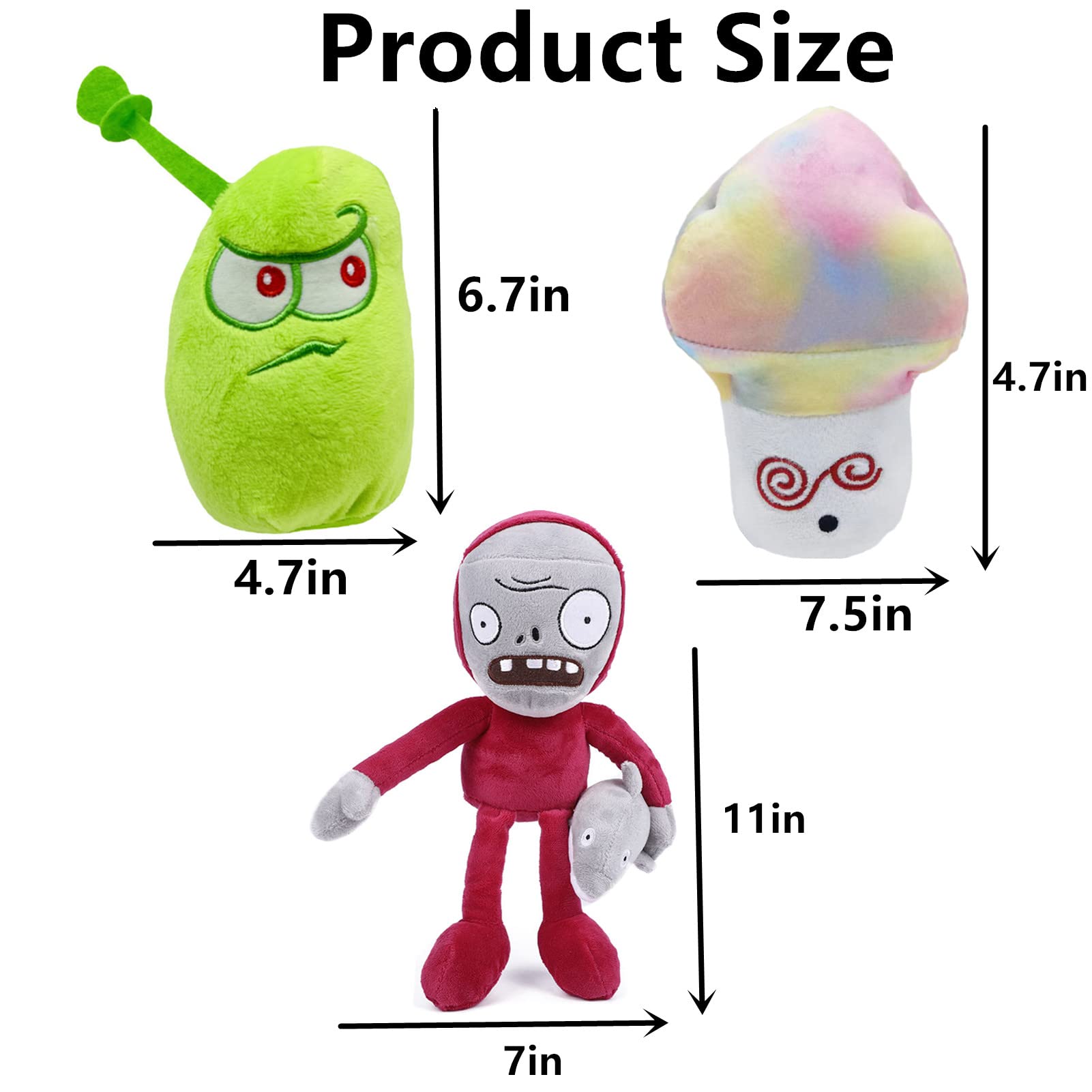 JHESAO 3 PCS Plants and Zombies Plush Sets Zombies Toy Hypno Shroom, 1 2 Stuffed Soft Dolphin Zombie Doll, Laser Bean PVZ Plushies Figure Doll