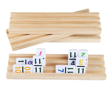 JOYOUSLIFE 4pc Wooden Domino Trays, Mexican Train Domino Racks Set, Double 12 Tiles Domino Holders (Dominoes not Included)