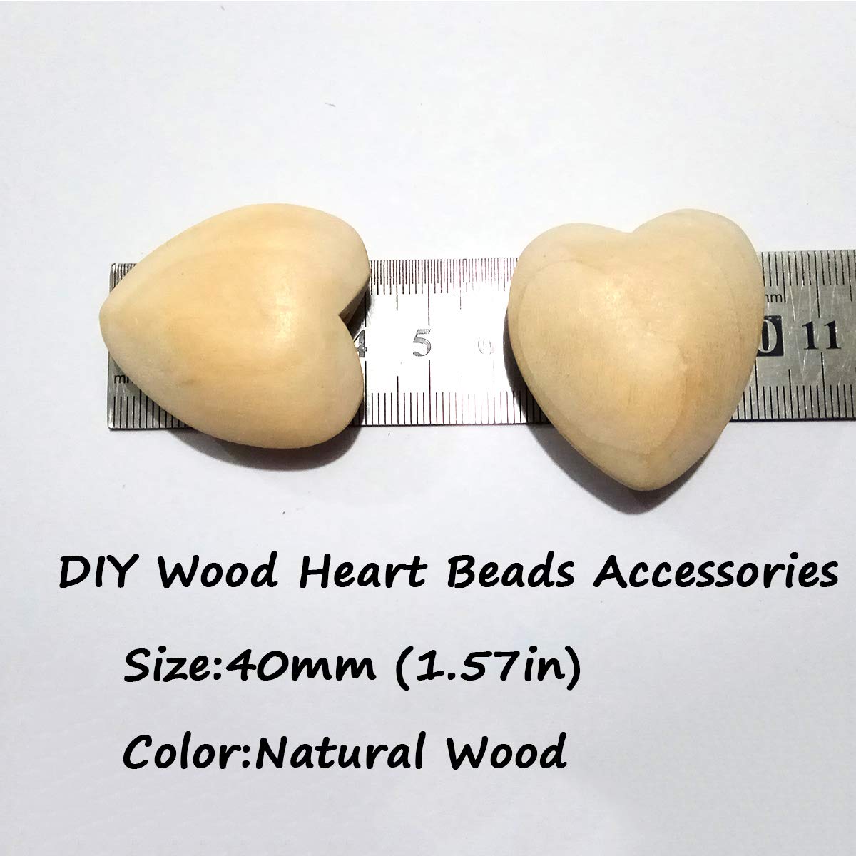 10pcs Natural 40mm Unfinished Wood Hearts Beads with Holes Eco-Friendly Wooden Handing Materials DIY Beading Craft Accessories (40mm 10pcs)