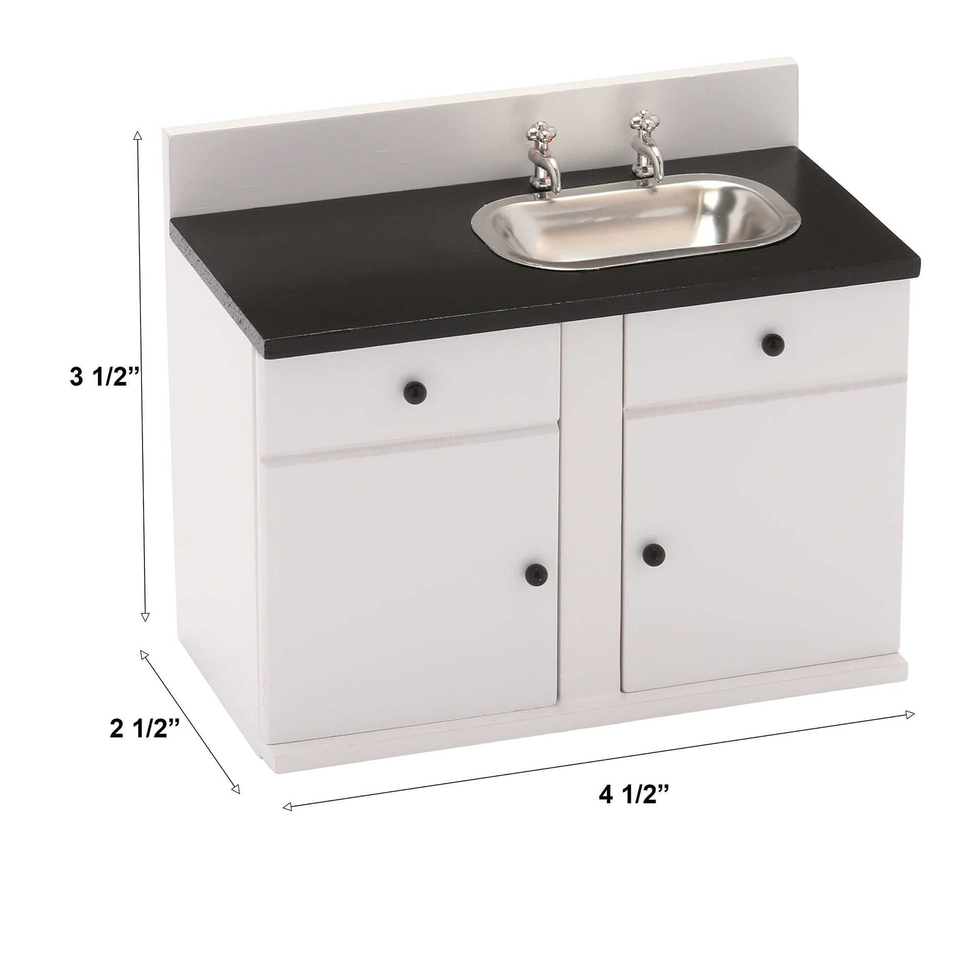 Dollhouse Kitchen Sink Cabinet, Mini White Countertop, 1:12 Scale Furniture for 6 Inch Dolls