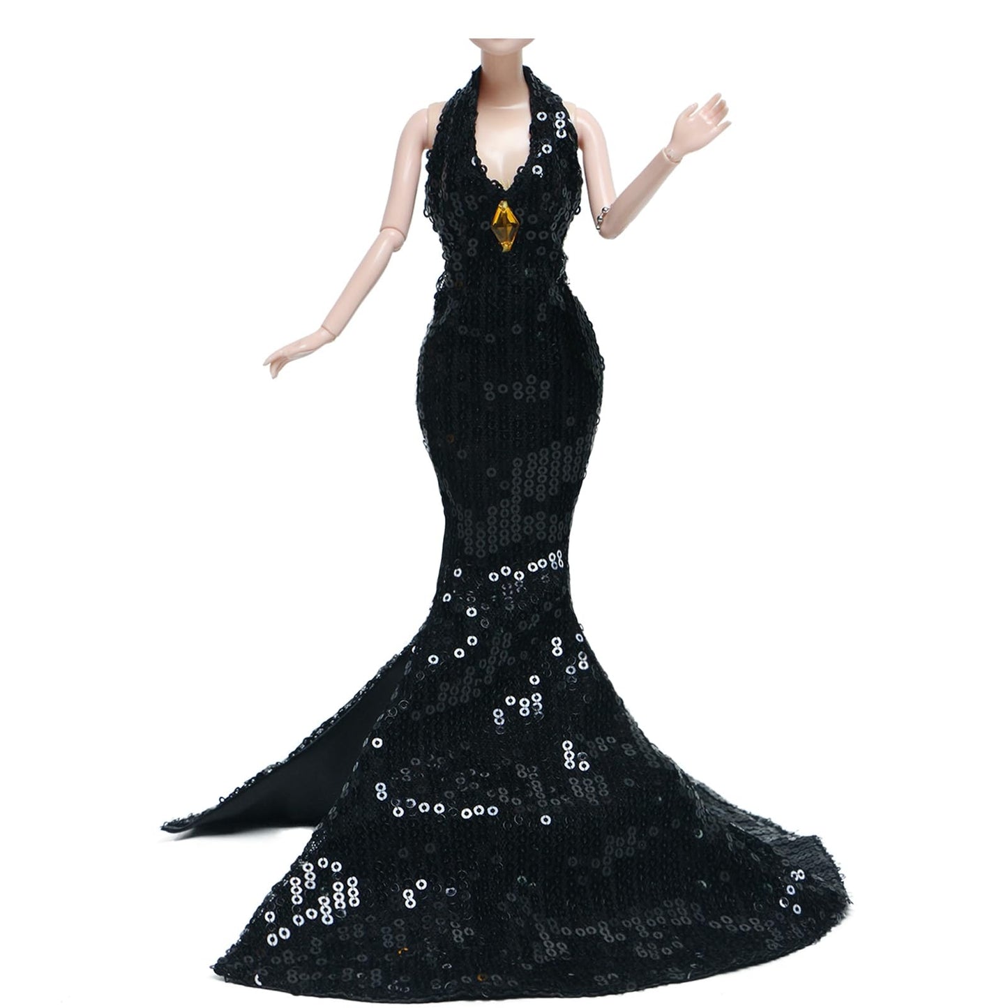 Gorgeous Handmade Doll Dress, Doll Clothes Evening Gown with Sequin Fashion Show, Wedding Party Outfits for 11.5 inch Dolls Accessories (Black)