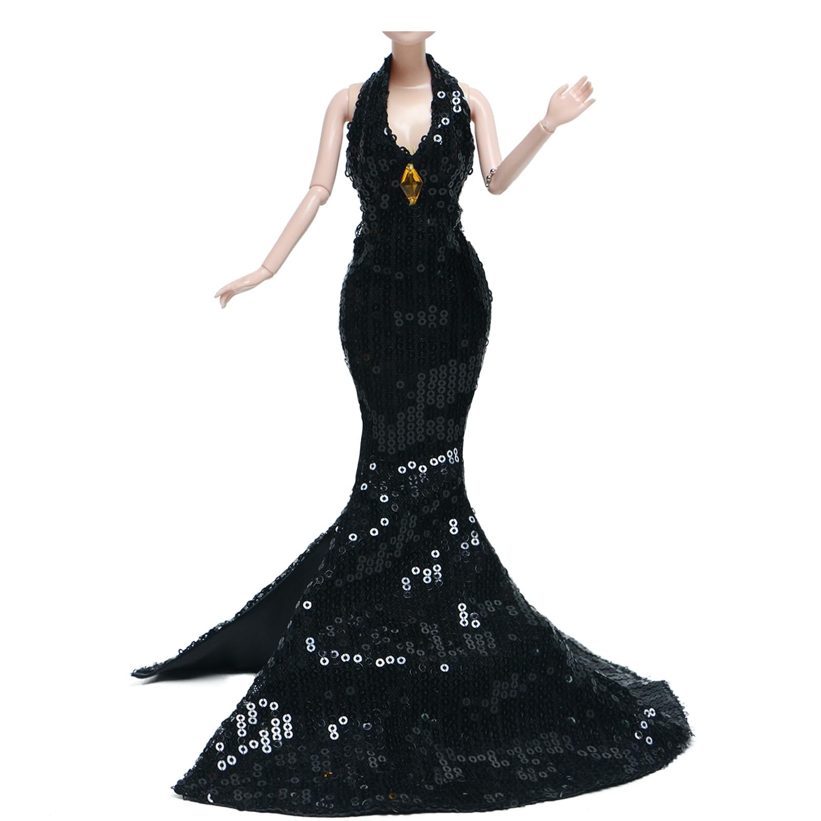 Gorgeous Handmade Doll Dress, Doll Clothes Evening Gown with Sequin Fashion Show, Wedding Party Outfits for 11.5 inch Dolls Accessories (Black)