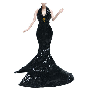 Gorgeous Handmade Doll Dress, Doll Clothes Evening Gown with Sequin Fashion Show, Wedding Party Outfits for 11.5 inch Dolls Accessories (Black)