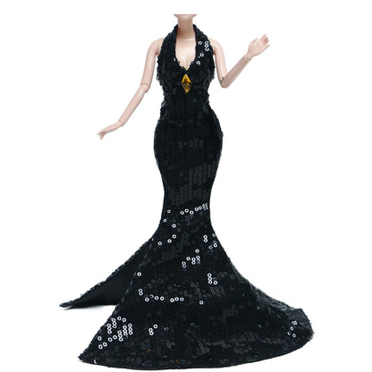 Gorgeous Handmade Doll Dress, Doll Clothes Evening Gown with Sequin Fashion Show, Wedding Party Outfits for 11.5 inch Dolls Accessories (Black)
