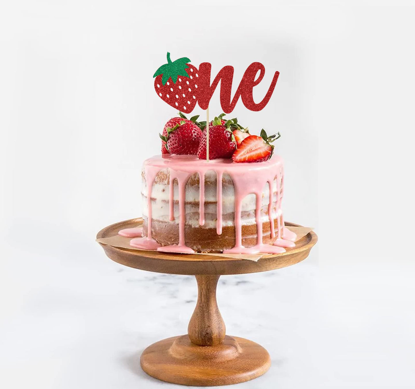 Red Glitter Strawberry One Cake Topper, Berry 1st Birthday/A Sweet Little Berry is on the Way, StrawberryThemed Baby's 1st Birthday Baby Shower Party