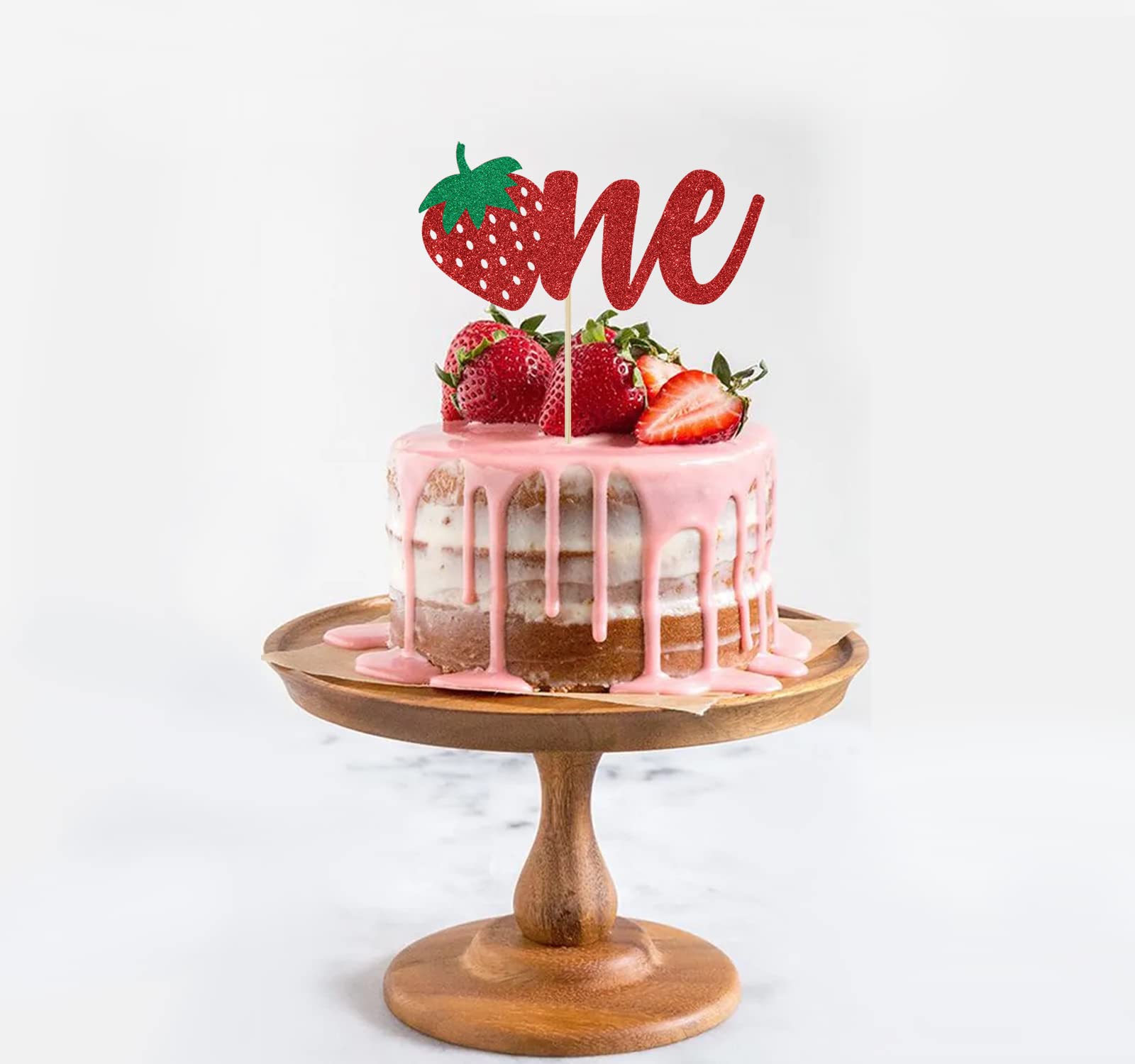 Red Glitter Strawberry One Cake Topper, Berry 1st Birthday/A Sweet Little Berry is on the Way, StrawberryThemed Baby's 1st Birthday Baby Shower Party