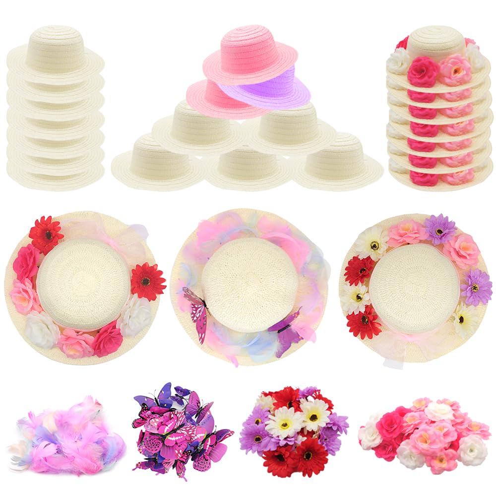 297 Pcs DIY Tea Party Hat Set for Girl Kid Cowboy Dress Up with 24 Pcs Hats